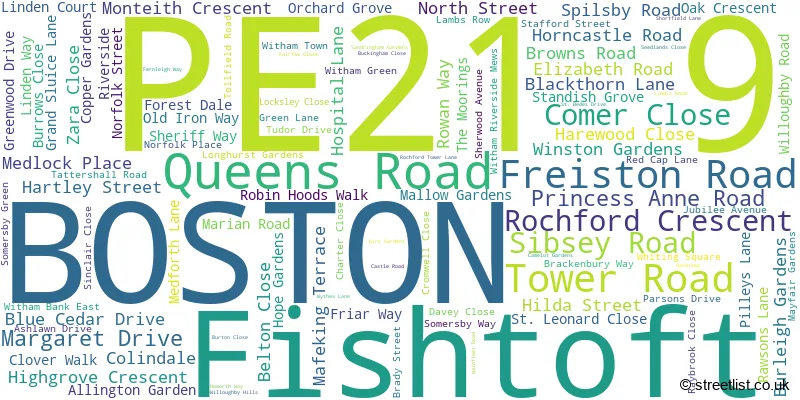 A word cloud for the PE21 9 postcode